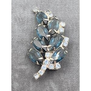 Deep Aqua Blue Brooch Pin Tree Blue Rhinestones Holiday Christmas